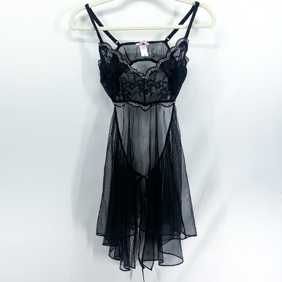 Victoria's Secret Other - Victoria’s Secret Black Lace Babydoll Sheer Half Slip Medium NWOT